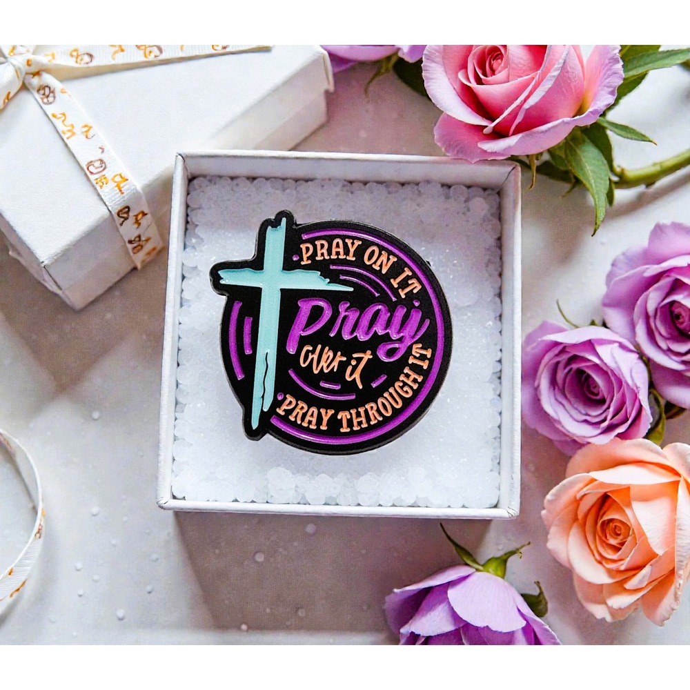Pray On It Over It Through‎ It Christian Enamel Pin Cross Faith Jewelry Gift